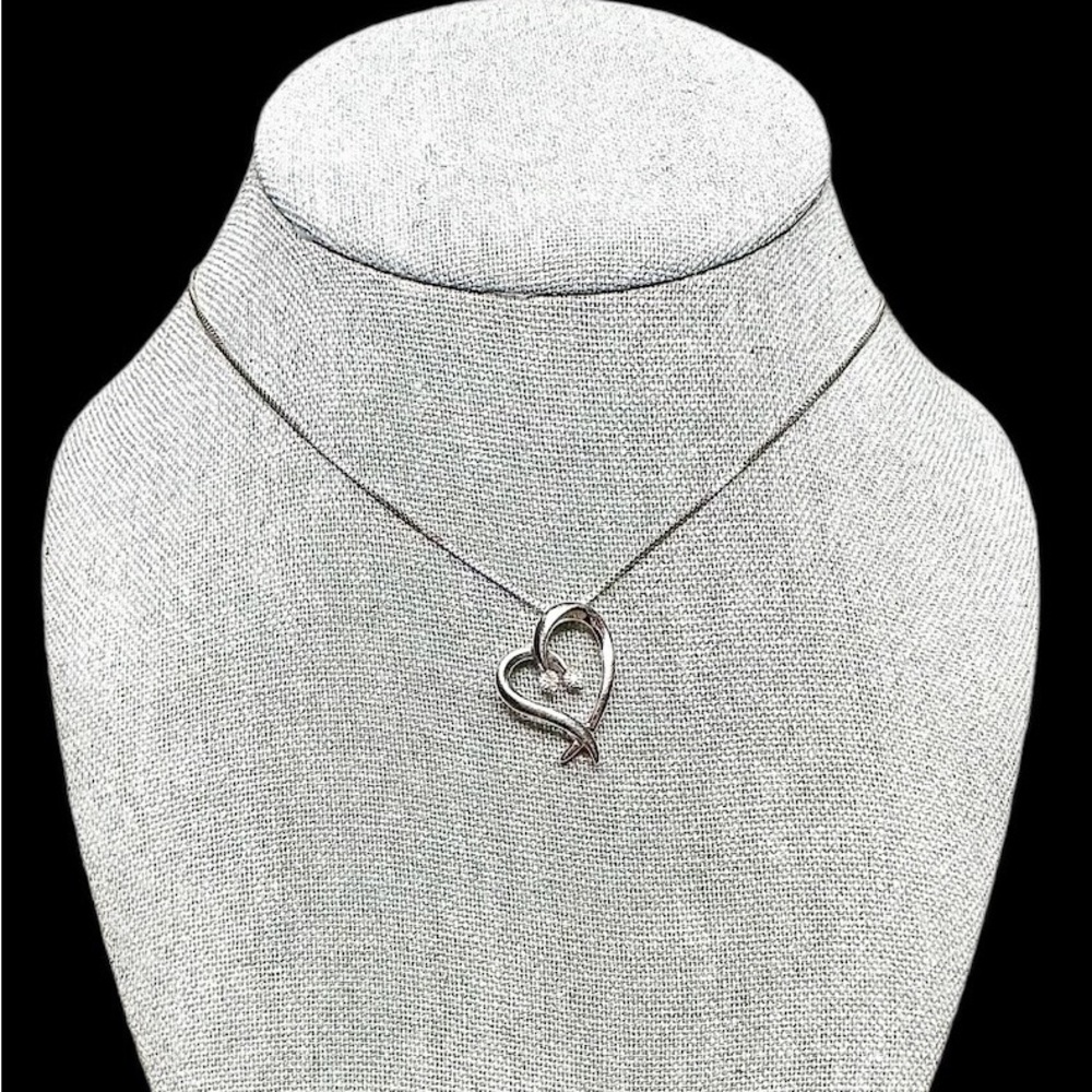 Sterling Silver Heart Pendant Necklace w/ Clear Gemstones - Elegant Box Chain